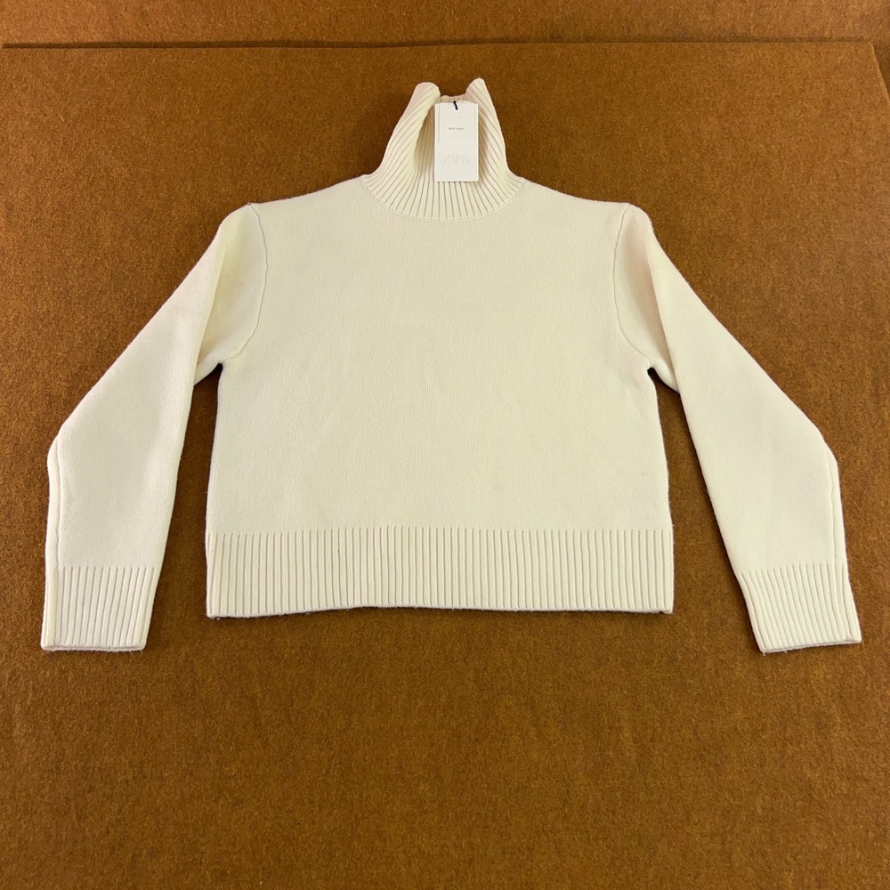 Zara Womens Size Small Ivory Wool Blend Turtleneck Pullover Sweater NWT  *Flaw